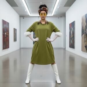 Eileen Fisher Chartreuse Long Sleeve Shift Tunic Dress Made in USA Small